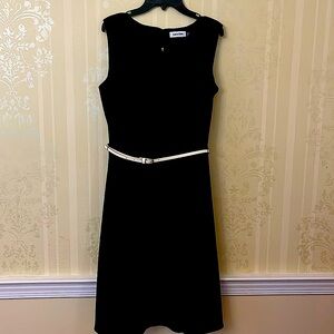 Black, Calvin Klein cocktail dress with white belt